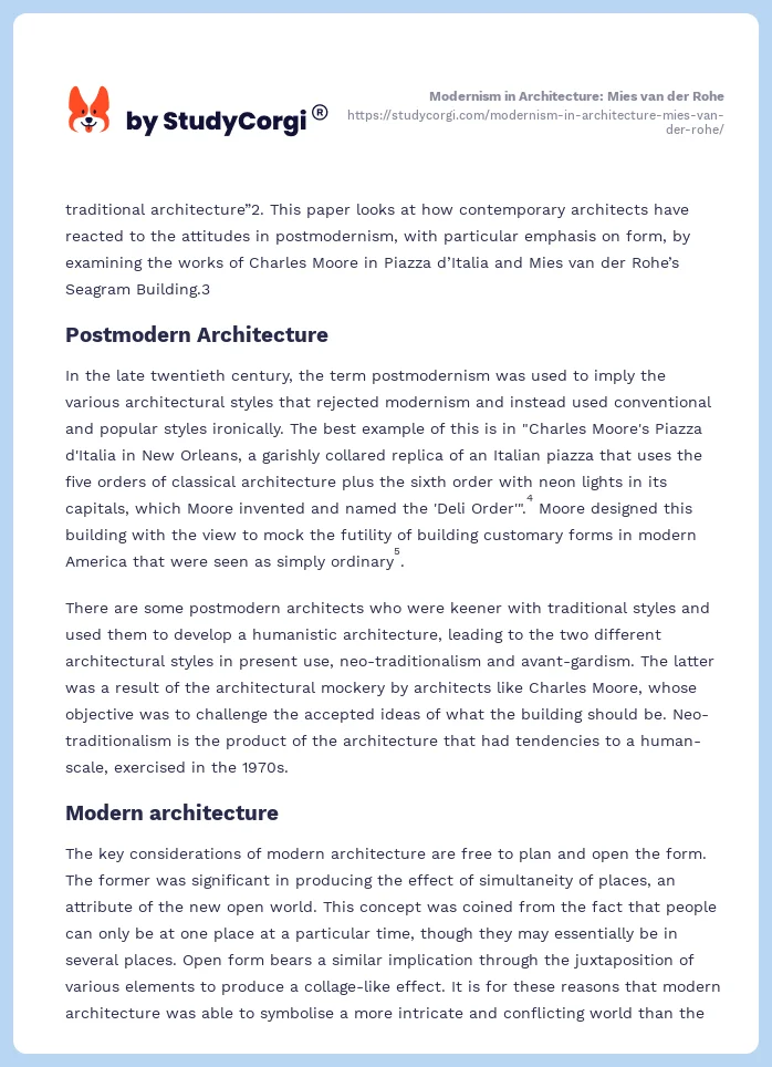 Modernism in Architecture: Mies van der Rohe. Page 2