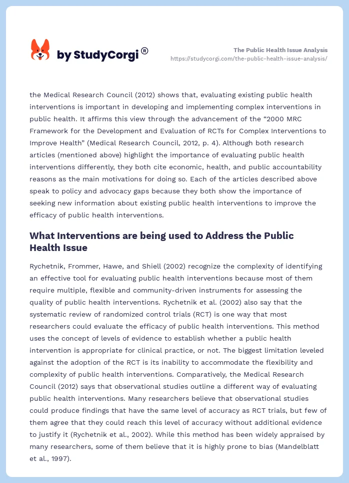 The Public Health Issue Analysis. Page 2