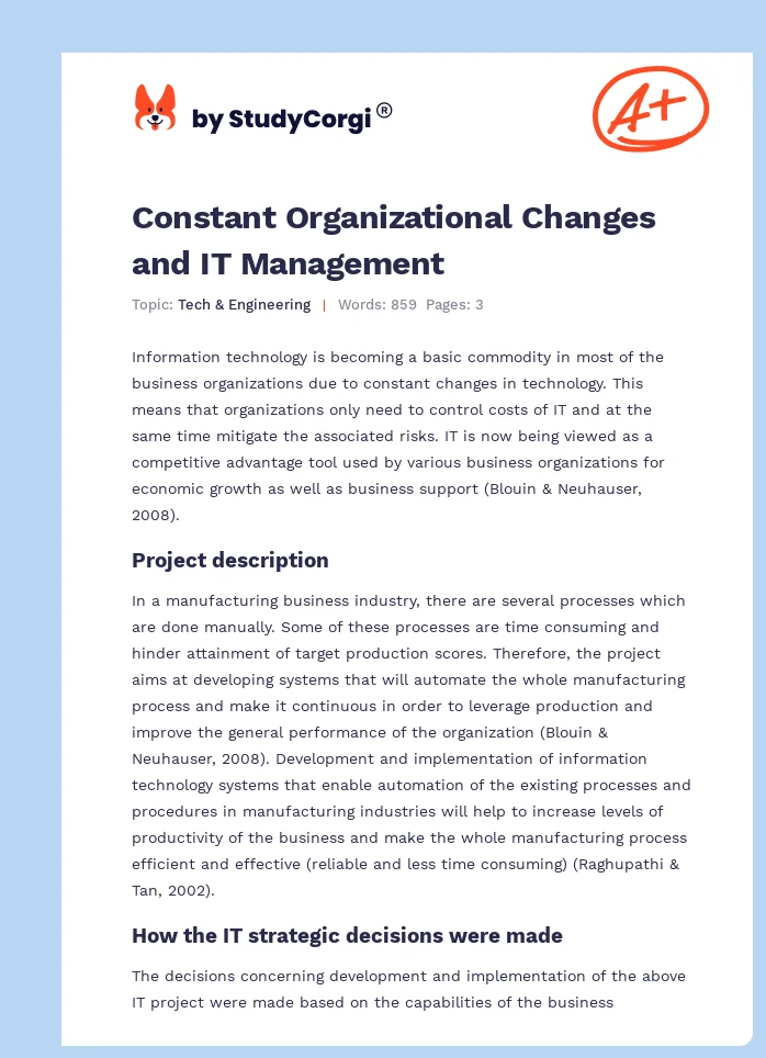 Constant Organizational Changes and IT Management. Page 1