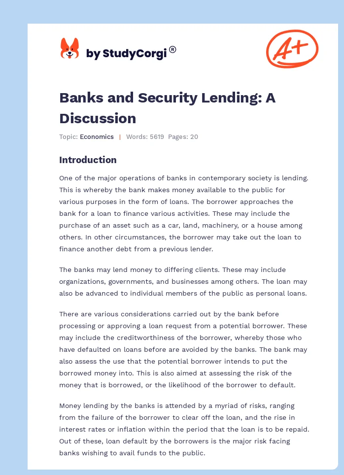 Banks and Security Lending: A Discussion. Page 1
