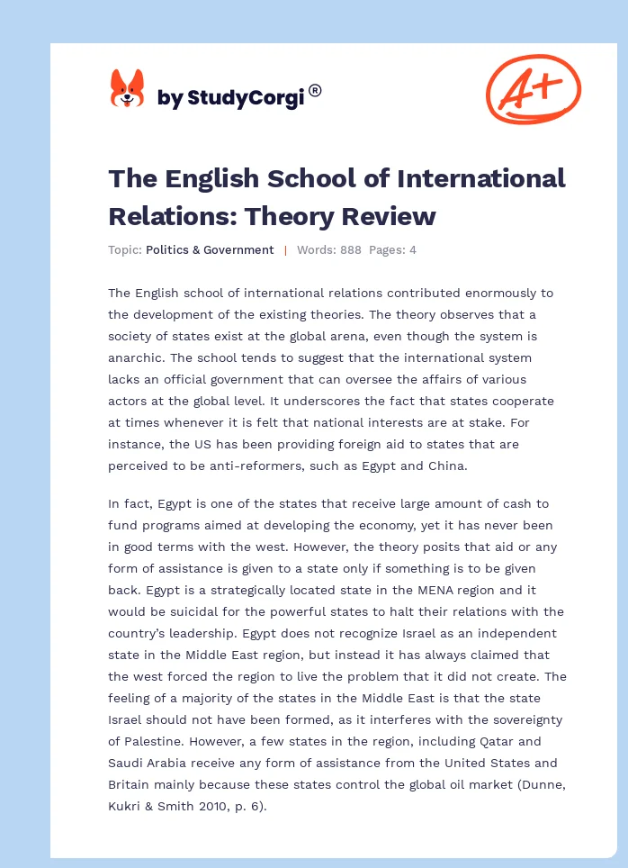 The English School of International Relations: Theory Review. Page 1