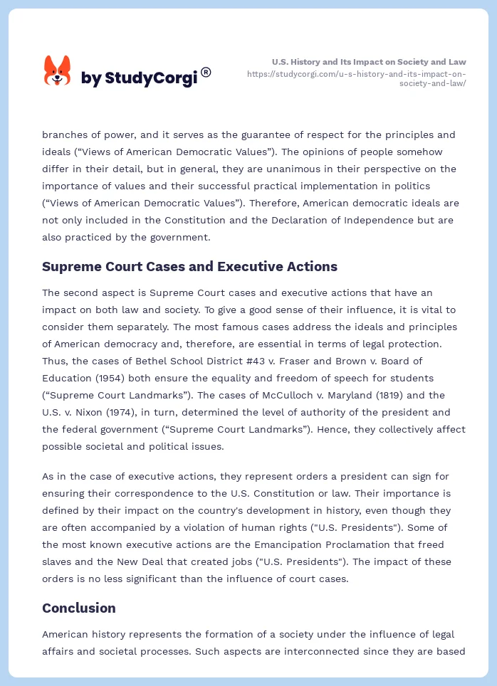 U.S. History and Its Impact on Society and Law. Page 2