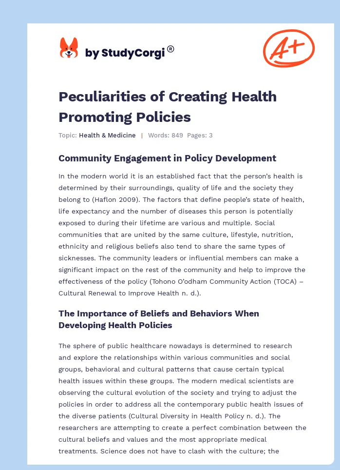 Peculiarities of Creating Health Promoting Policies. Page 1