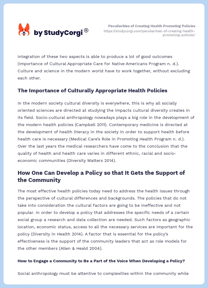 Peculiarities of Creating Health Promoting Policies. Page 2