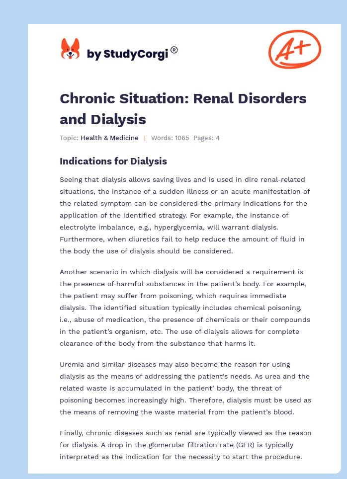 Chronic Situation: Renal Disorders and Dialysis. Page 1
