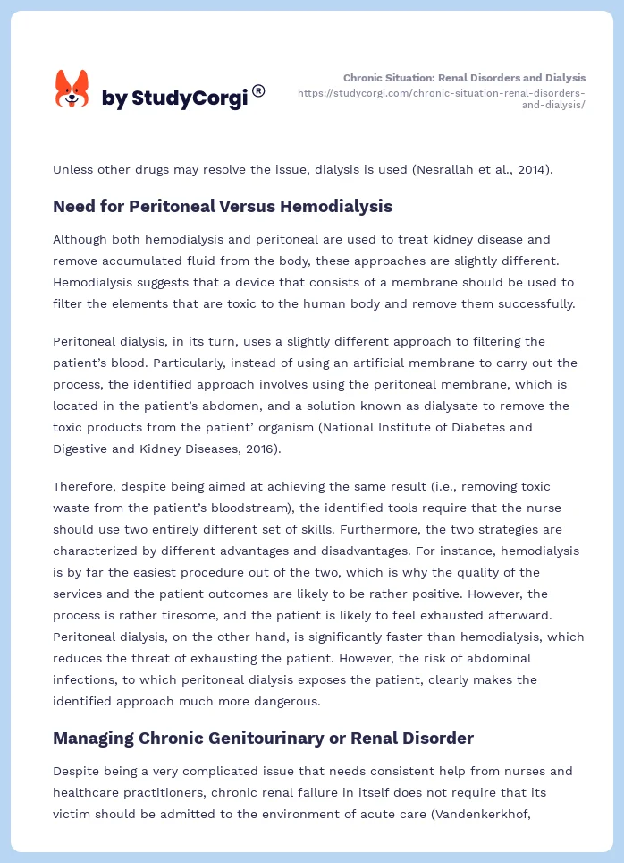 Chronic Situation: Renal Disorders and Dialysis. Page 2