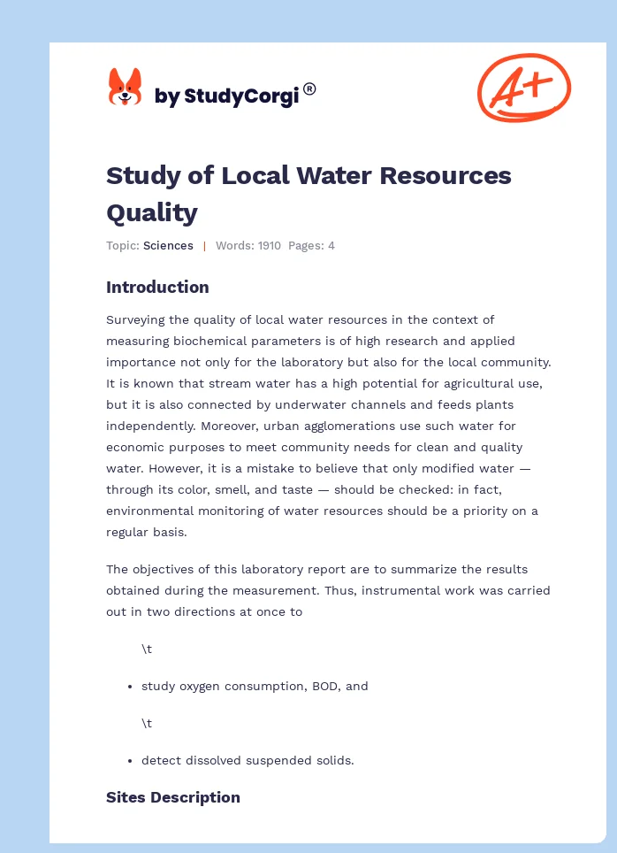 Study of Local Water Resources Quality. Page 1