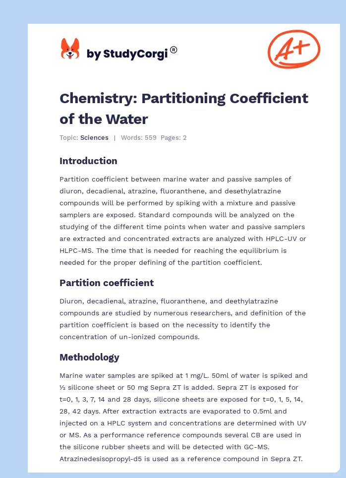 Chemistry: Partitioning Coefficient of the Water. Page 1