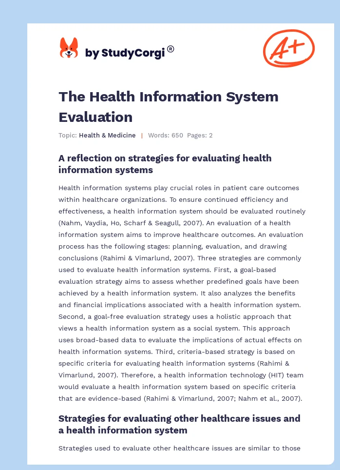 The Health Information System Evaluation. Page 1