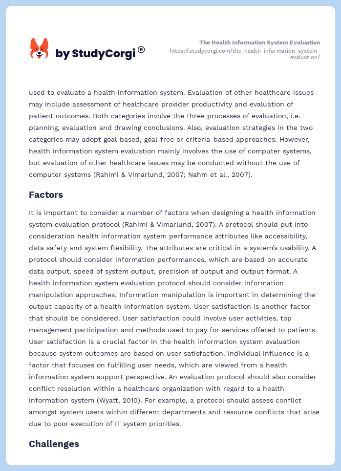 The Health Information System Evaluation. Page 2