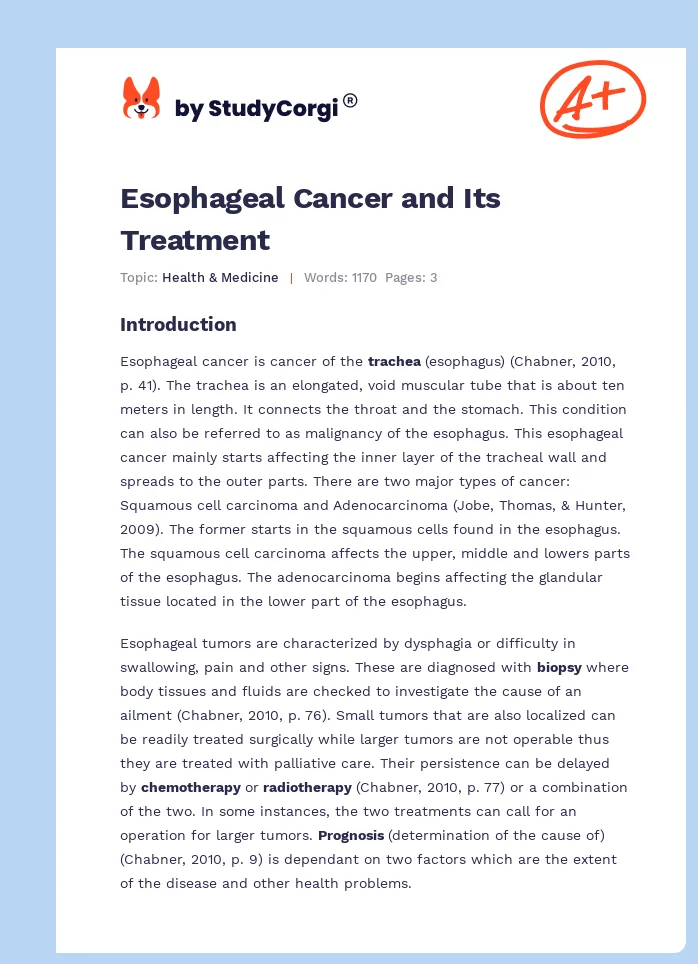 Esophageal Cancer and Its Treatment. Page 1