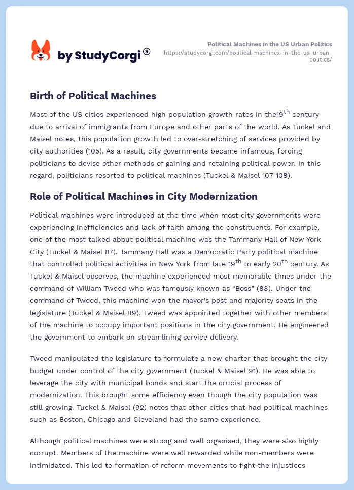 Political Machines in the US Urban Politics. Page 2