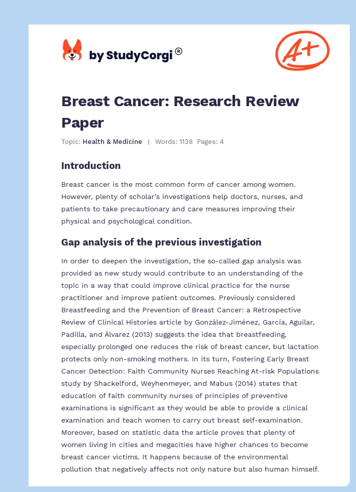 Breast Cancer: Research Review Paper. Page 1