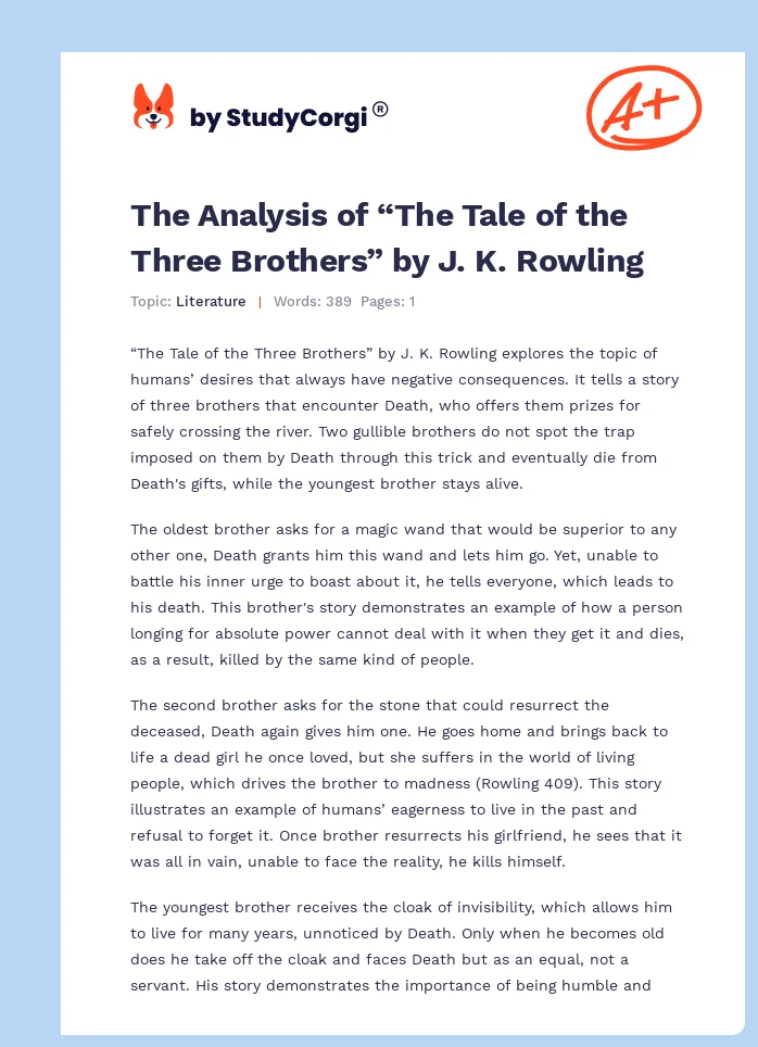 The Analysis of “The Tale of the Three Brothers” by J. K. Rowling. Page 1
