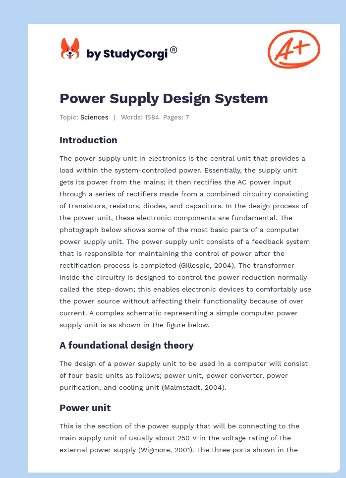 Power Supply Design System. Page 1