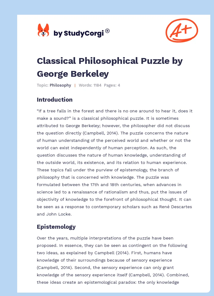 Classical Philosophical Puzzle by George Berkeley. Page 1