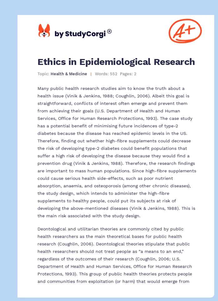 Ethics in Epidemiological Research. Page 1