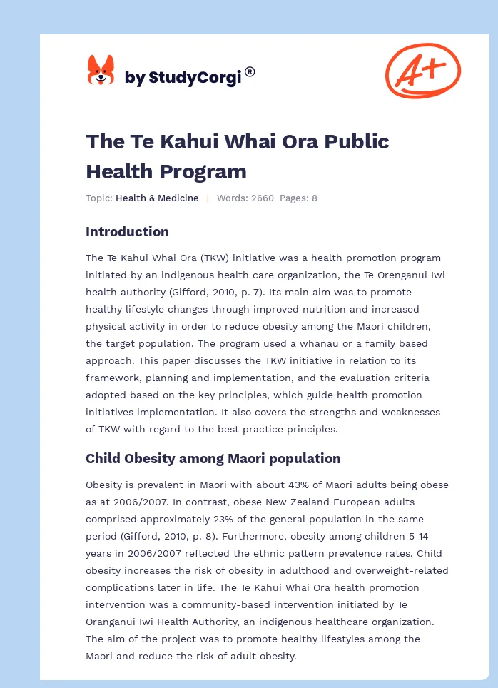 The Te Kahui Whai Ora Public Health Program. Page 1