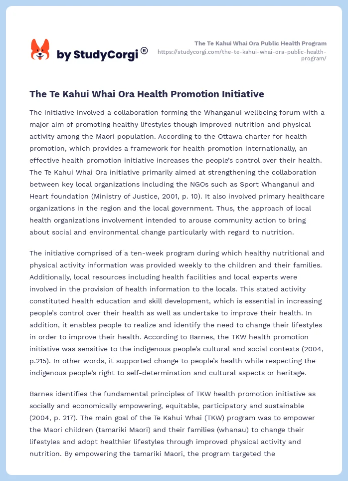 The Te Kahui Whai Ora Public Health Program. Page 2