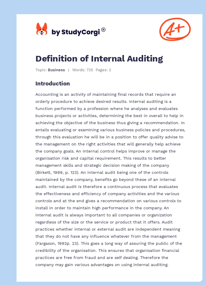 Definition of Internal Auditing. Page 1