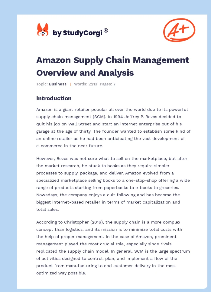 Amazon Supply Chain Management Overview and Analysis. Page 1