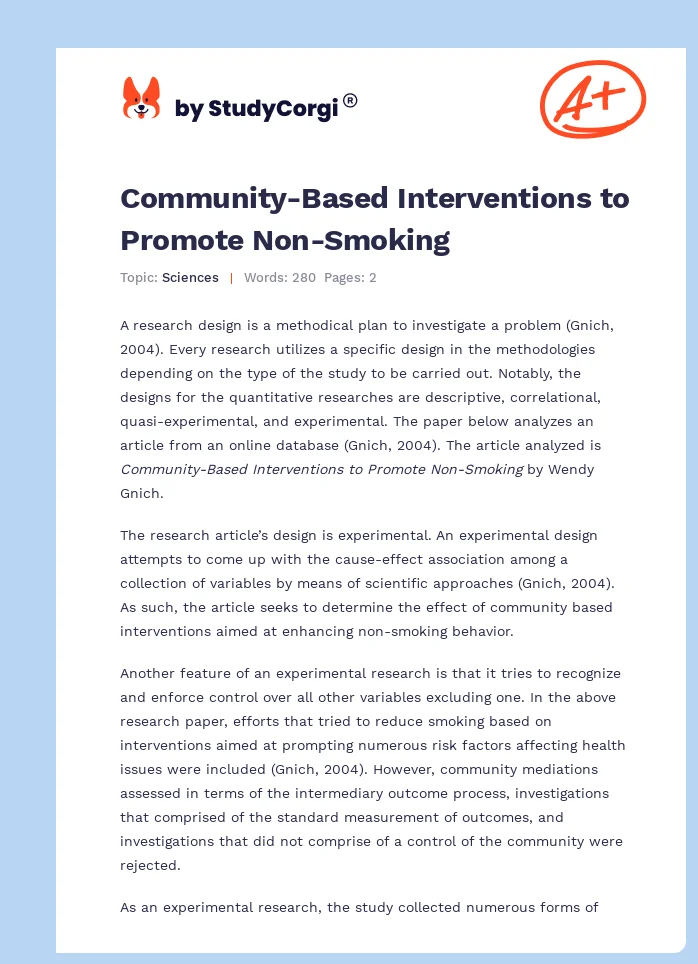 Community-Based Interventions to Promote Non-Smoking. Page 1