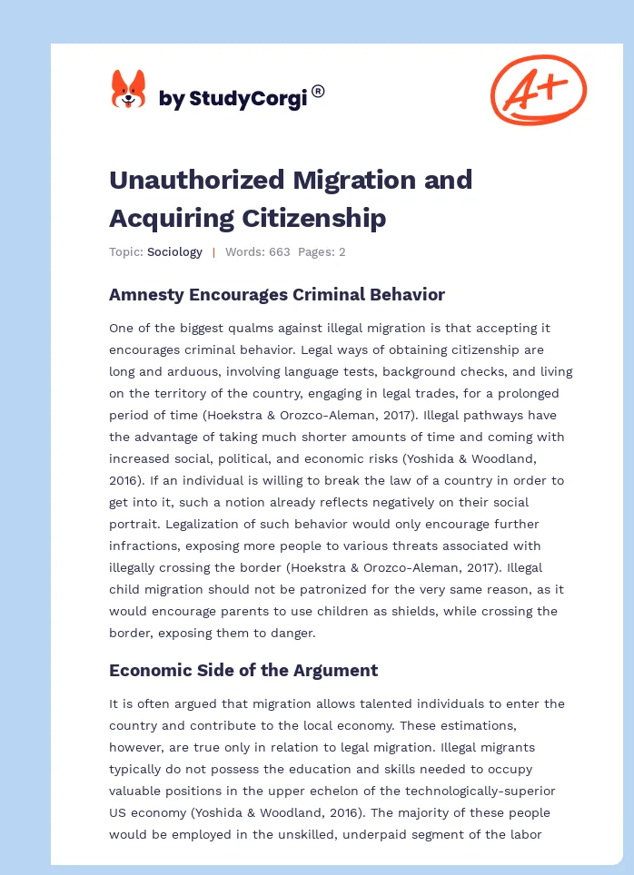 Unauthorized Migration and Acquiring Citizenship. Page 1