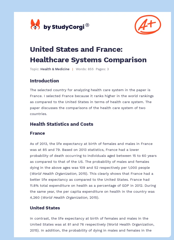 United States and France: Healthcare Systems Comparison. Page 1