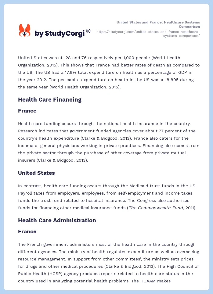 United States and France: Healthcare Systems Comparison. Page 2