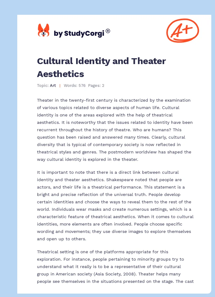 Cultural Identity and Theater Aesthetics. Page 1