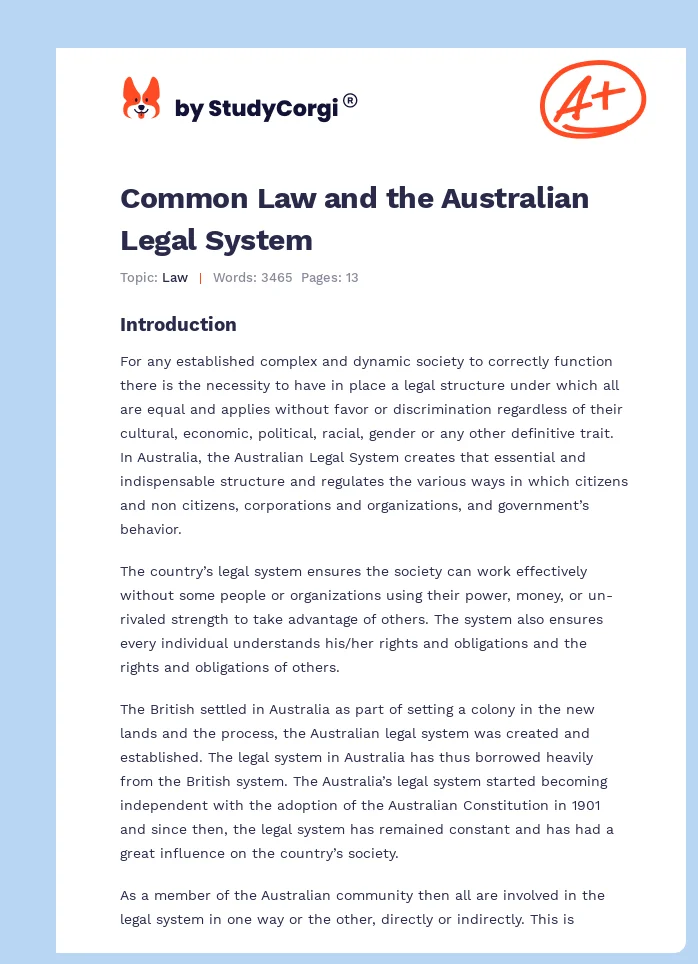 Common Law and the Australian Legal System. Page 1