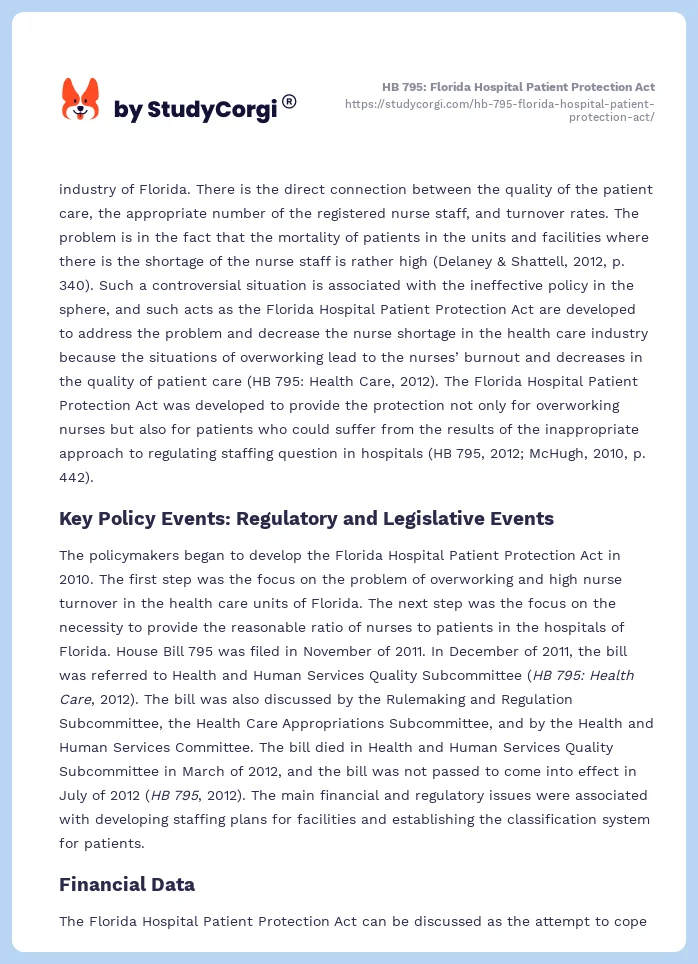 HB 795: Florida Hospital Patient Protection Act. Page 2