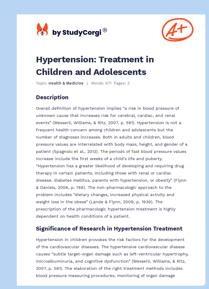 Hypertension: Treatment in Children and Adolescents. Page 1