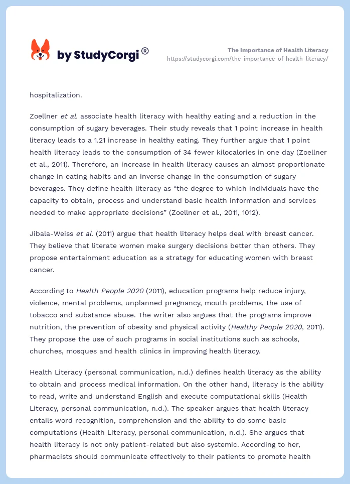 The Importance of Health Literacy. Page 2