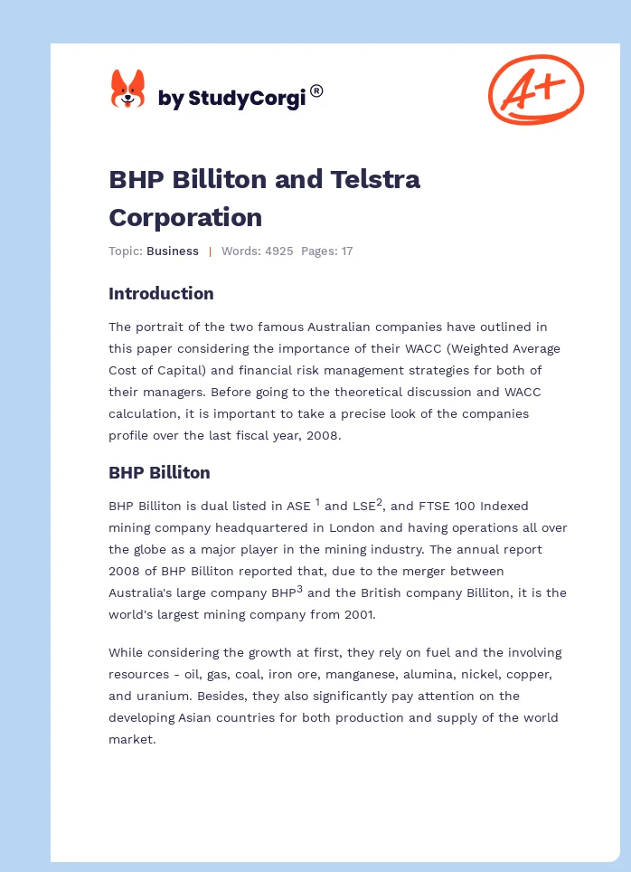 BHP Billiton and Telstra Corporation. Page 1