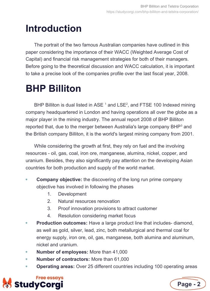 BHP Billiton and Telstra Corporation. Page 2