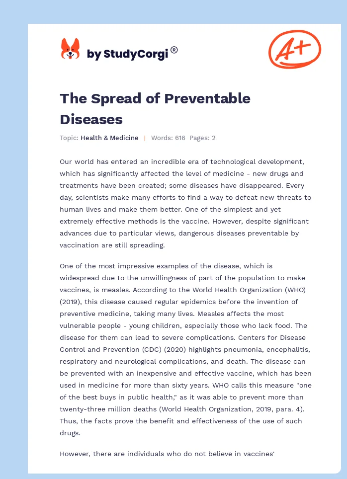 The Spread of Preventable Diseases. Page 1