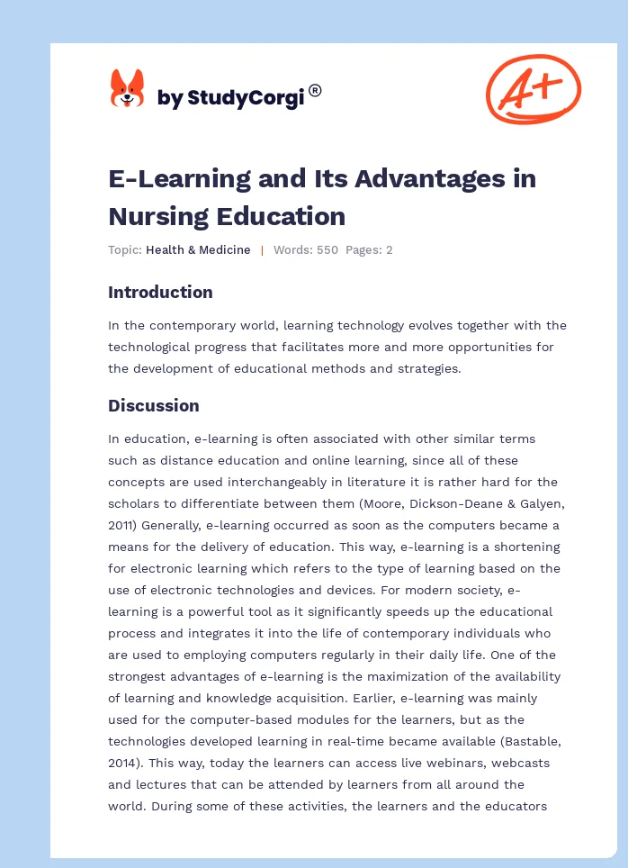E-Learning and Its Advantages in Nursing Education. Page 1
