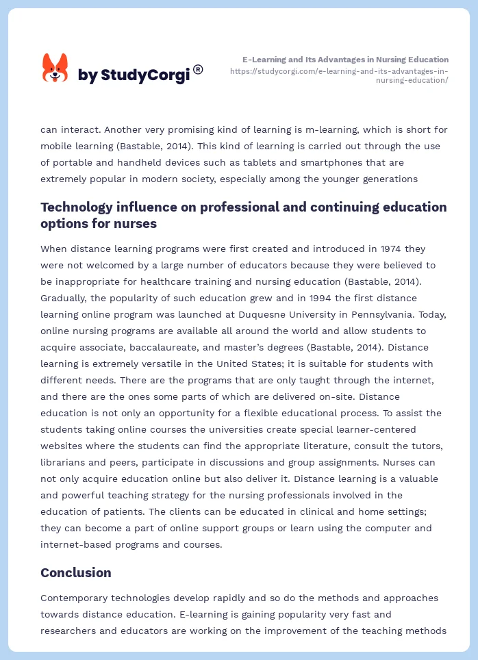 E-Learning and Its Advantages in Nursing Education. Page 2