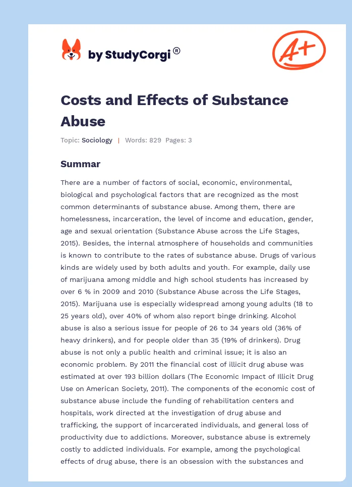 Costs and Effects of Substance Abuse. Page 1