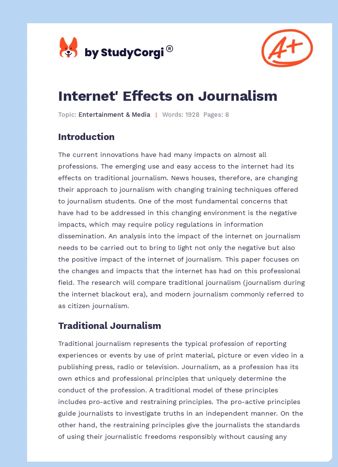 Internet' Effects on Journalism. Page 1