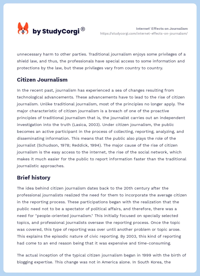 Internet' Effects on Journalism. Page 2