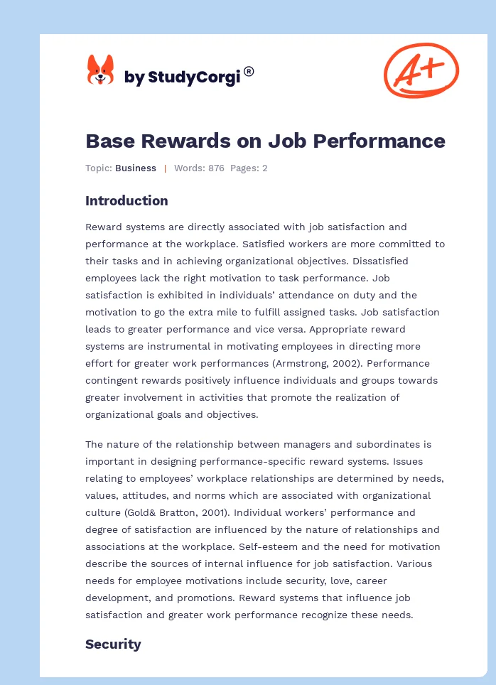 Base Rewards on Job Performance. Page 1