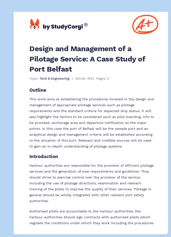 Design and Management of a Pilotage Service: A Case Study of Port Belfast. Page 1