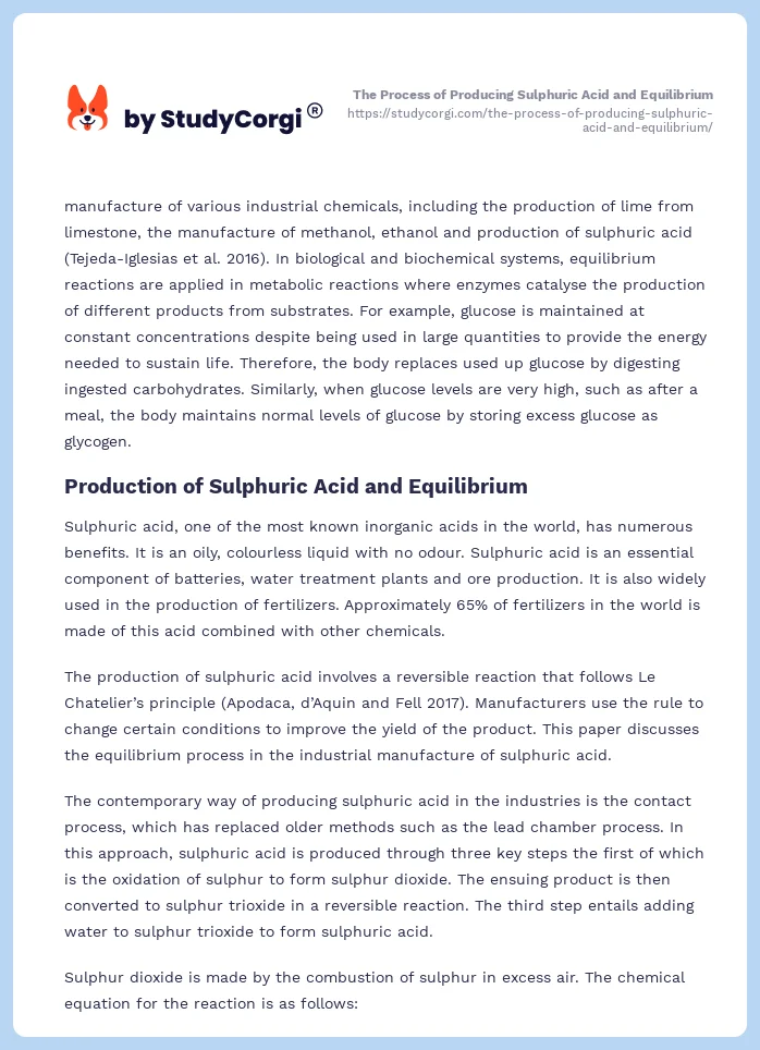 The Process of Producing Sulphuric Acid and Equilibrium. Page 2
