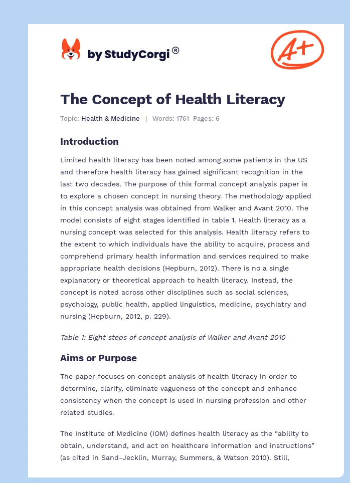 The Concept of Health Literacy. Page 1