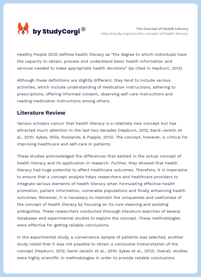 The Concept of Health Literacy. Page 2