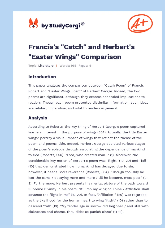 Francis's "Catch" and Herbert's "Easter Wings" Comparison. Page 1