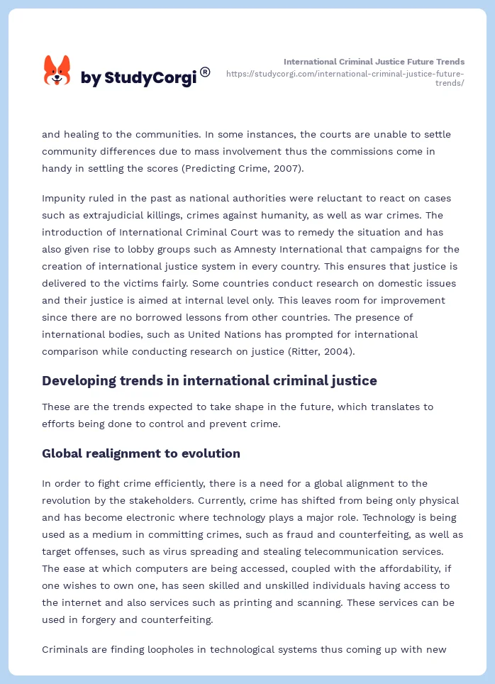 International Criminal Justice Future Trends. Page 2