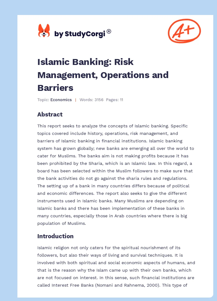 Islamic Banking: Risk Management, Operations and Barriers. Page 1